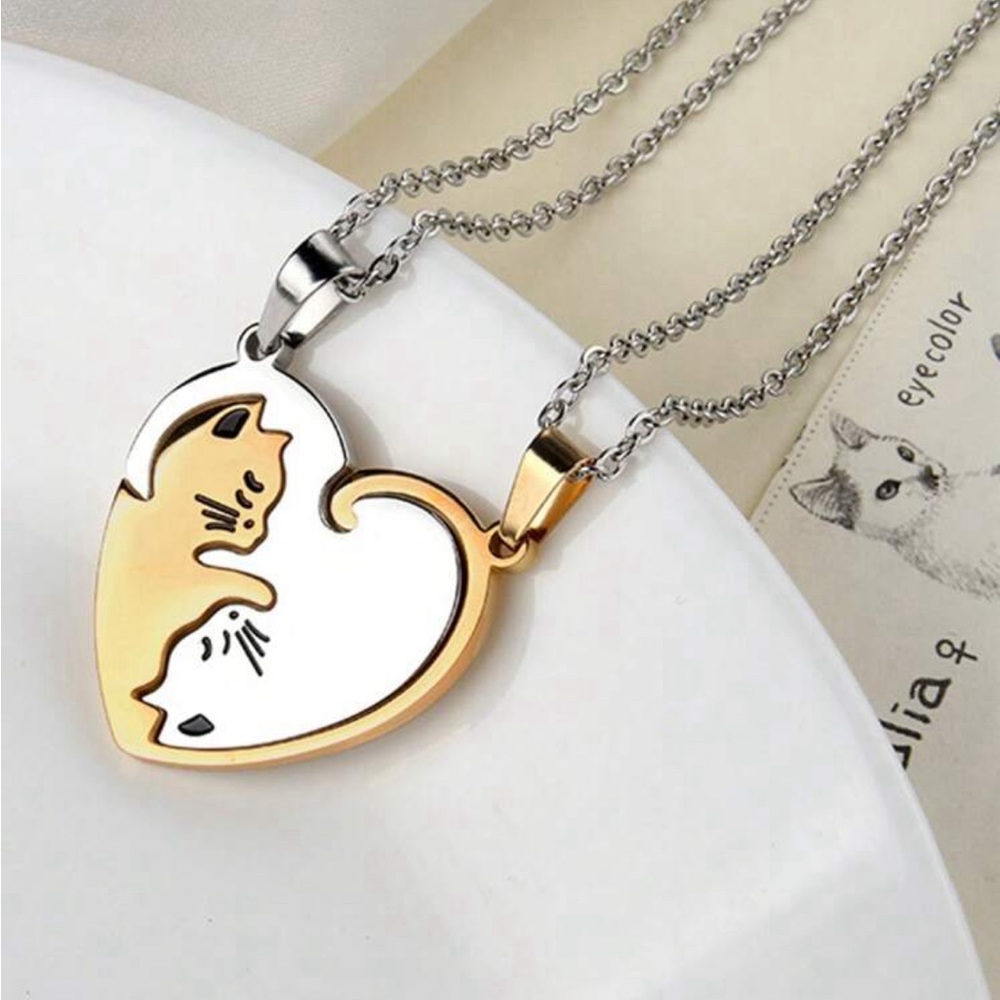 2 FOR $15 BUNDLE 2pcs/Set Creative Stainless Steel Heart & Cat Couple Necklace